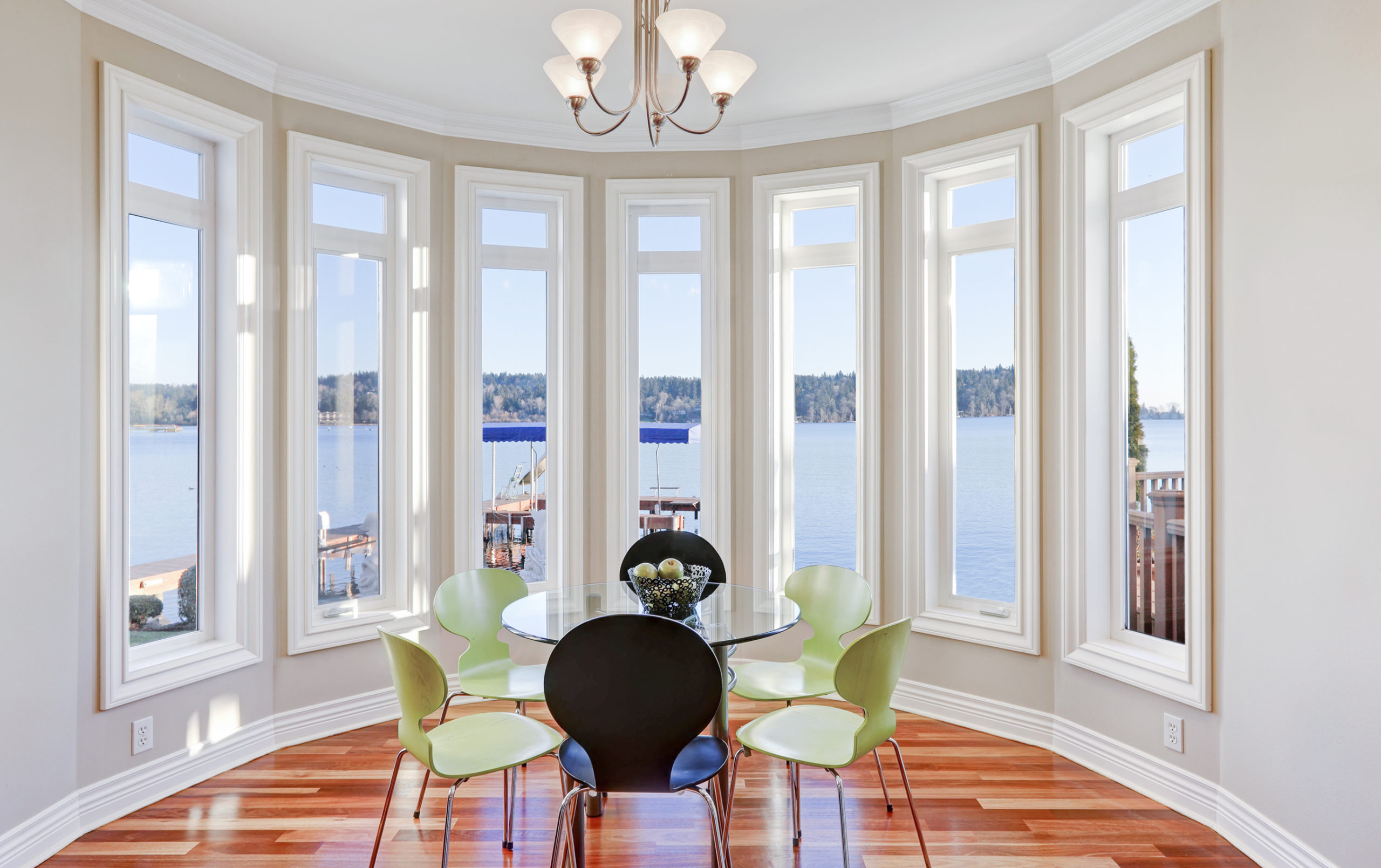 Interior look of a dining area displaying an example of Elegance Series windows